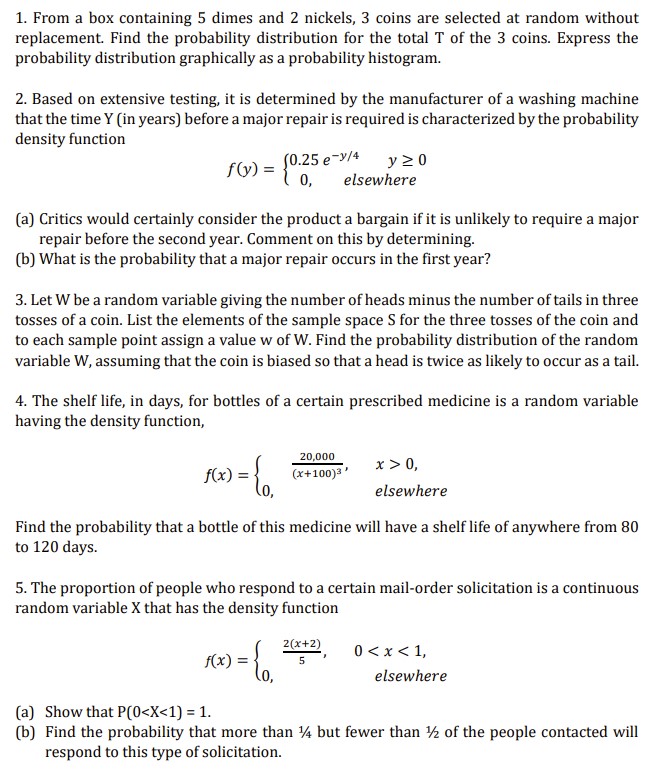 Solved 1. From a box containing 5 dimes and 2 nickels, 3 | Chegg.com