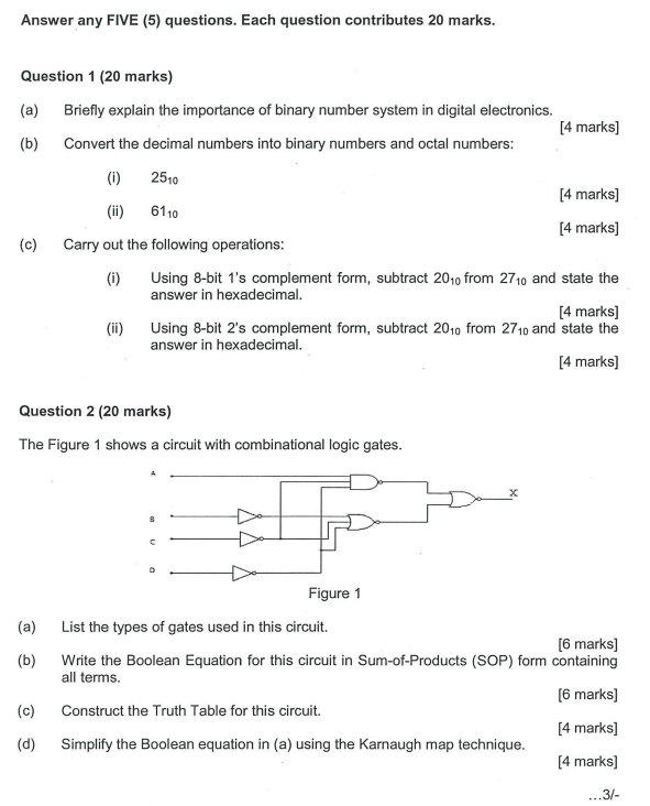 Solved Answer any FIVE (5) questions. Each question | Chegg.com