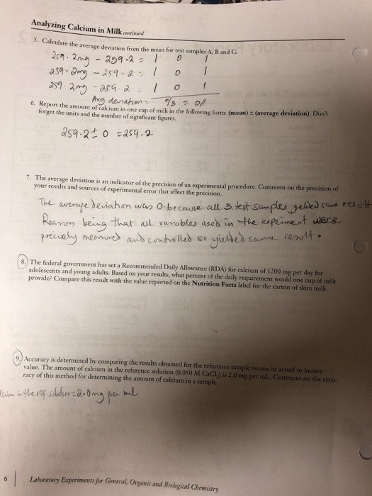 Laboratory Report Date Na Analyzing Calcium in Milk