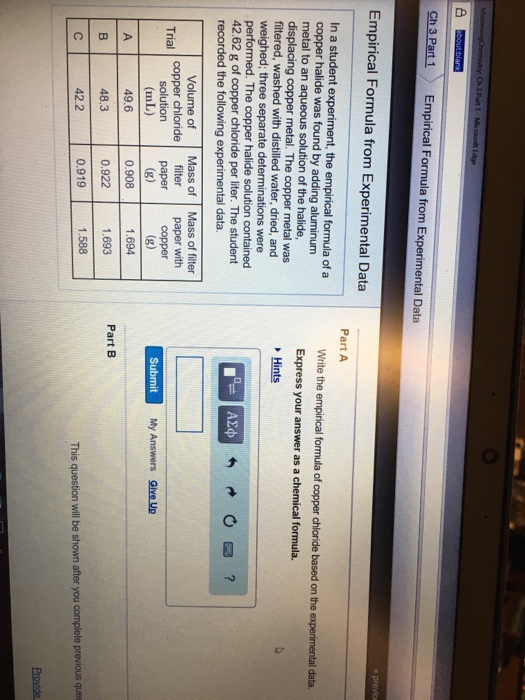 Solved Ch 3 Part 1Empirical Formula from Experimental Data