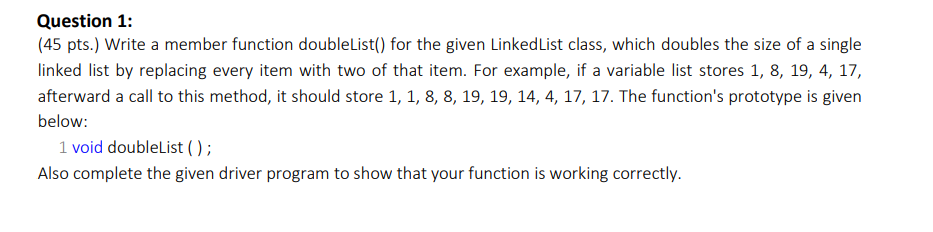 Solved Question 1: (45 pts.) Write a member function | Chegg.com