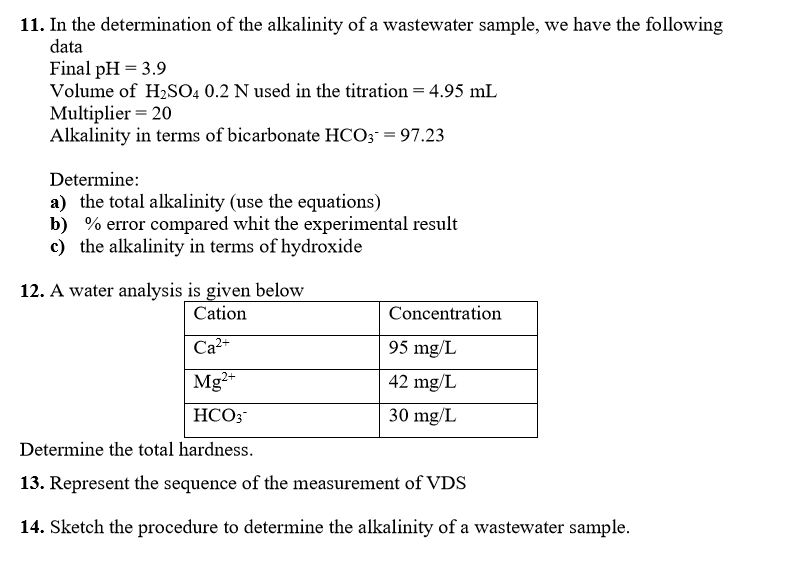 Solved 11. In the determination of the alkalinity of a