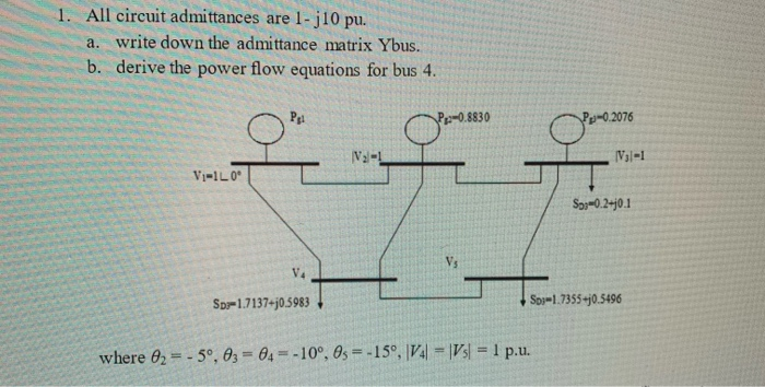 Solved 1 All Circuit Admittances Are 1 J 10 Pu A Writ Chegg Com