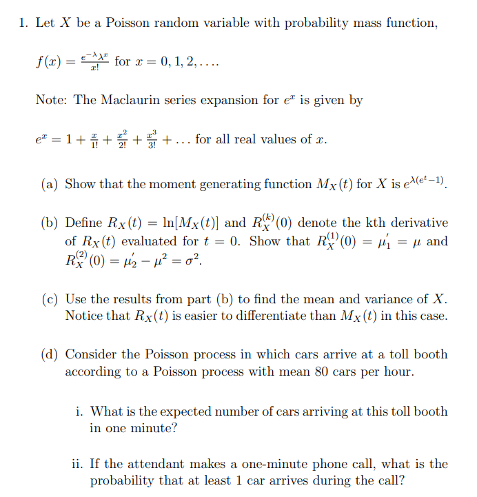 Solved 1 Let X Be A Poisson Random Variable With Probabi Chegg Com