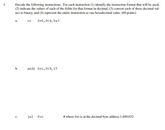 Solved Encode the following instructions. For each | Chegg.com