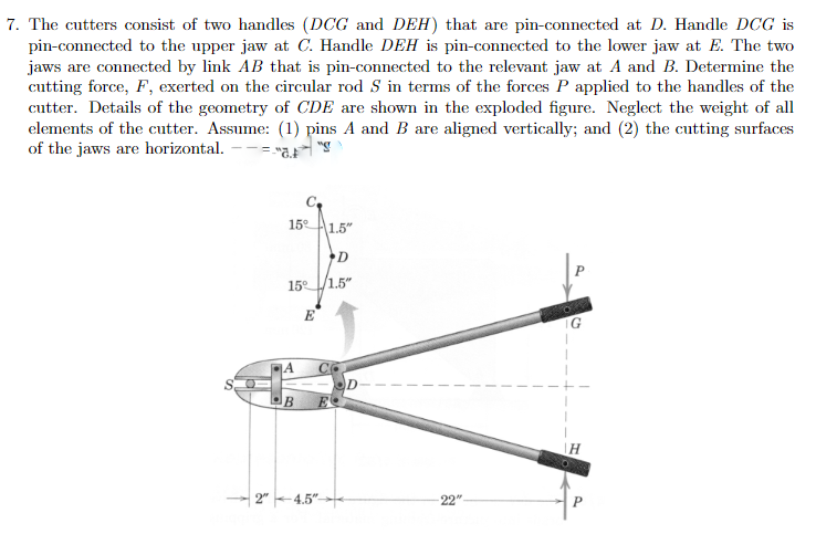 Solved The Cutters Consist Of Two Handles (DCG And DEH) That | Chegg.com