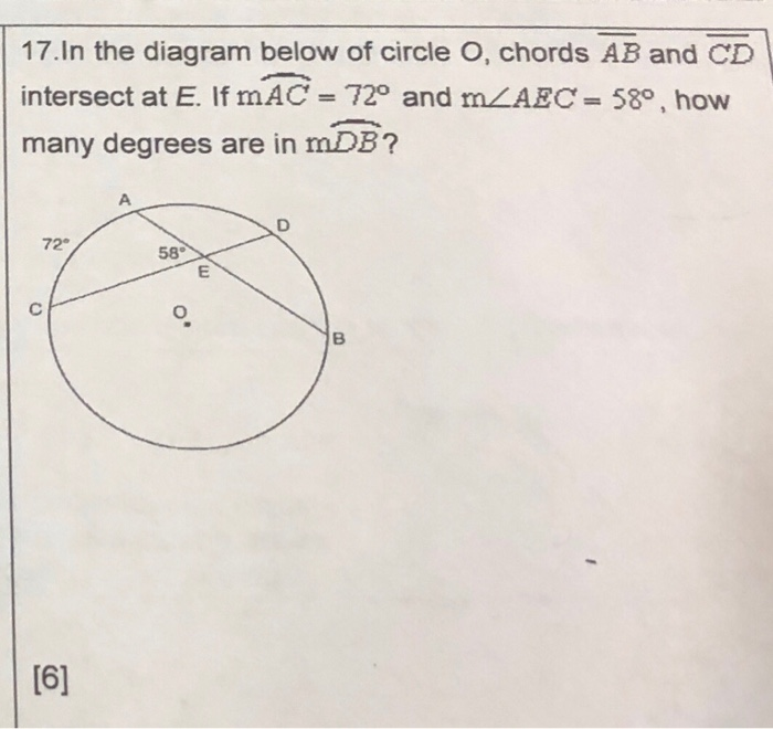 Solved 17 In The Diagram Below Of Circle O Chords Ab And Cd