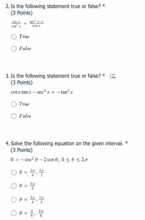 Solved 2. Is the following statement true or false? * (3 | Chegg.com