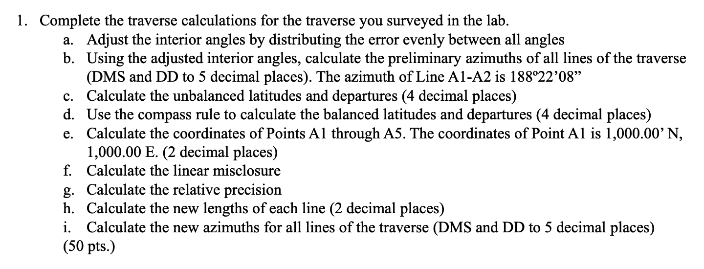 1. Complete the traverse calculations for the | Chegg.com