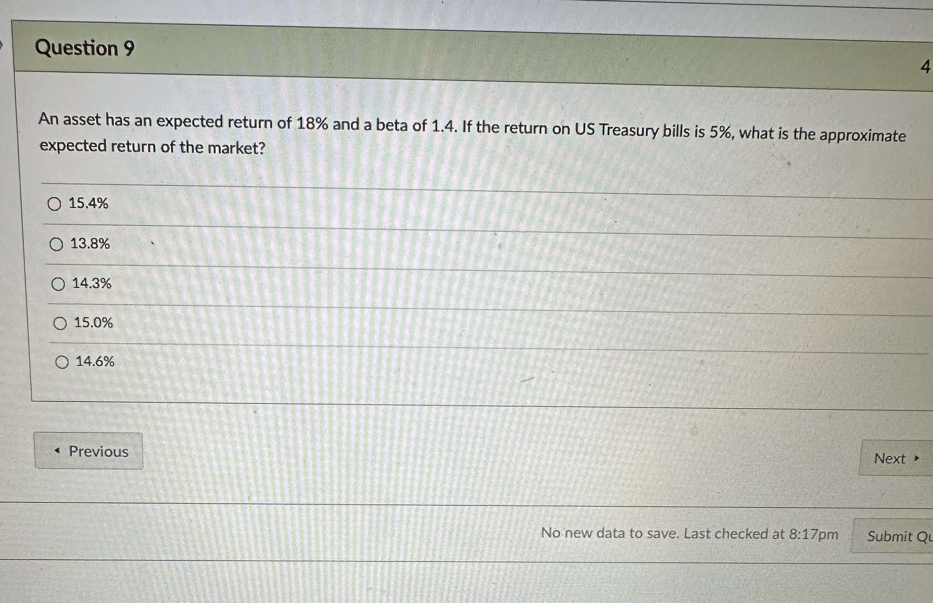 Solved An Asset Has An Expected Return Of And A Beta Of Chegg Com