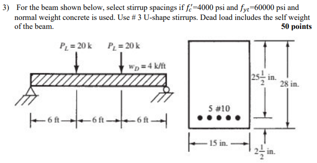 Solved 3) For the beam shown below, select stirrup spacings | Chegg.com