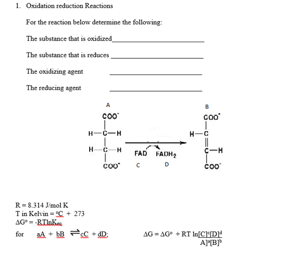 Solved 1. Oxidation reduction Reactions For the reaction | Chegg.com