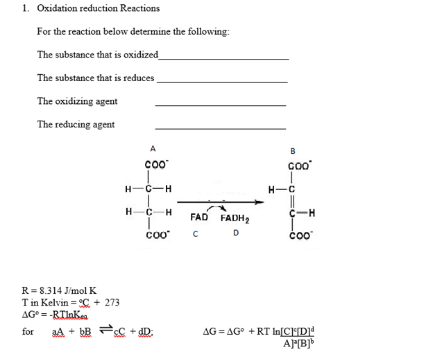 Solved 1. Oxidation Reduction Reactions For The Reaction | Chegg.com