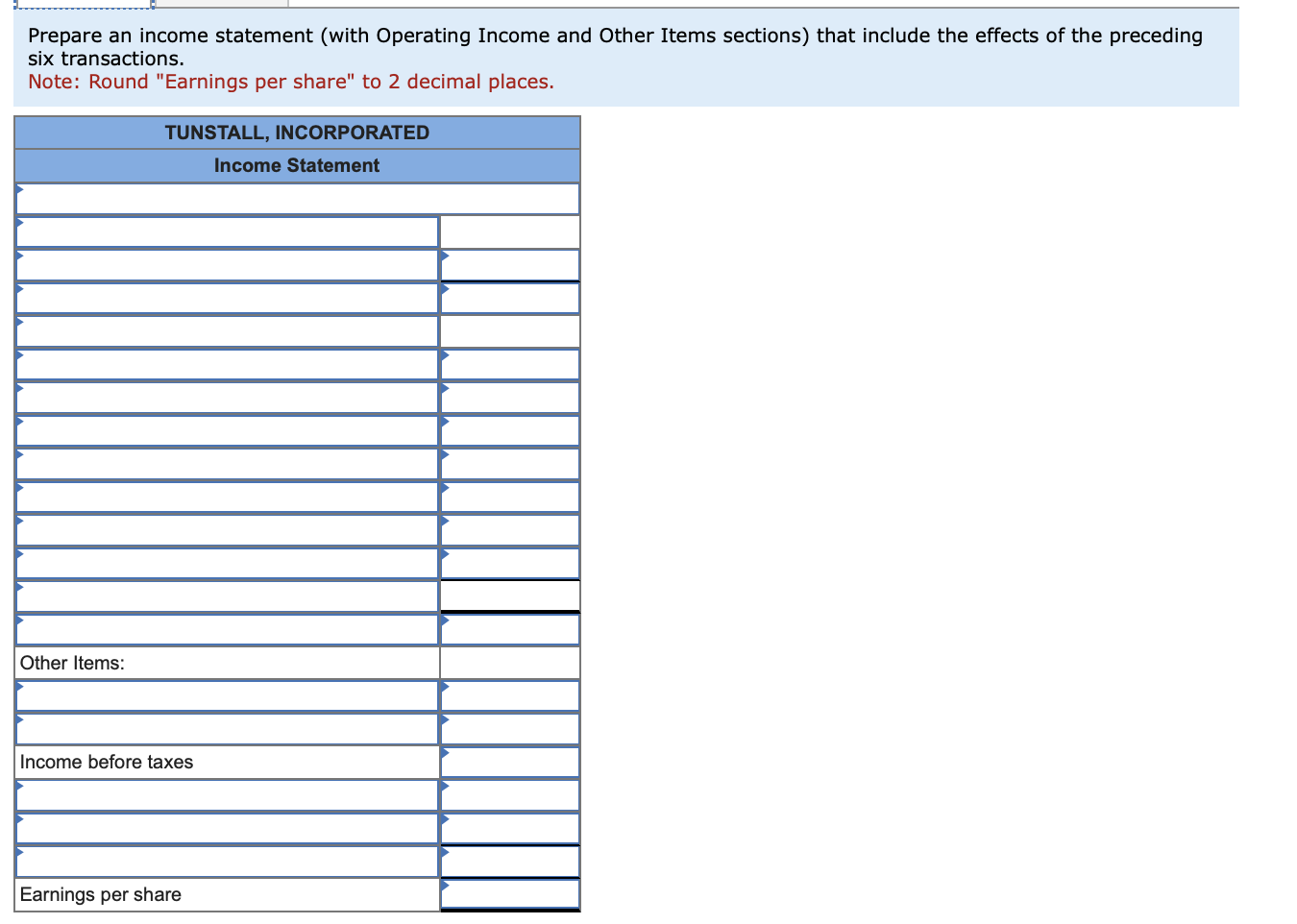 Solved Prepare an income statement (with Operating Income | Chegg.com