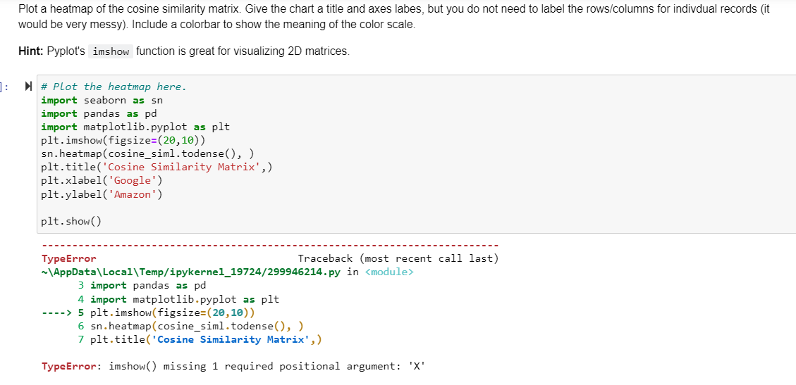 Solved Plot a heatmap of the cosine similarity matrix. Give | Chegg.com