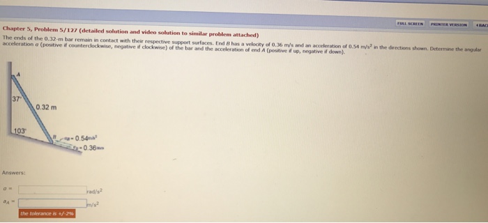 Solved Find the angular acceleration of the bar and the | Chegg.com