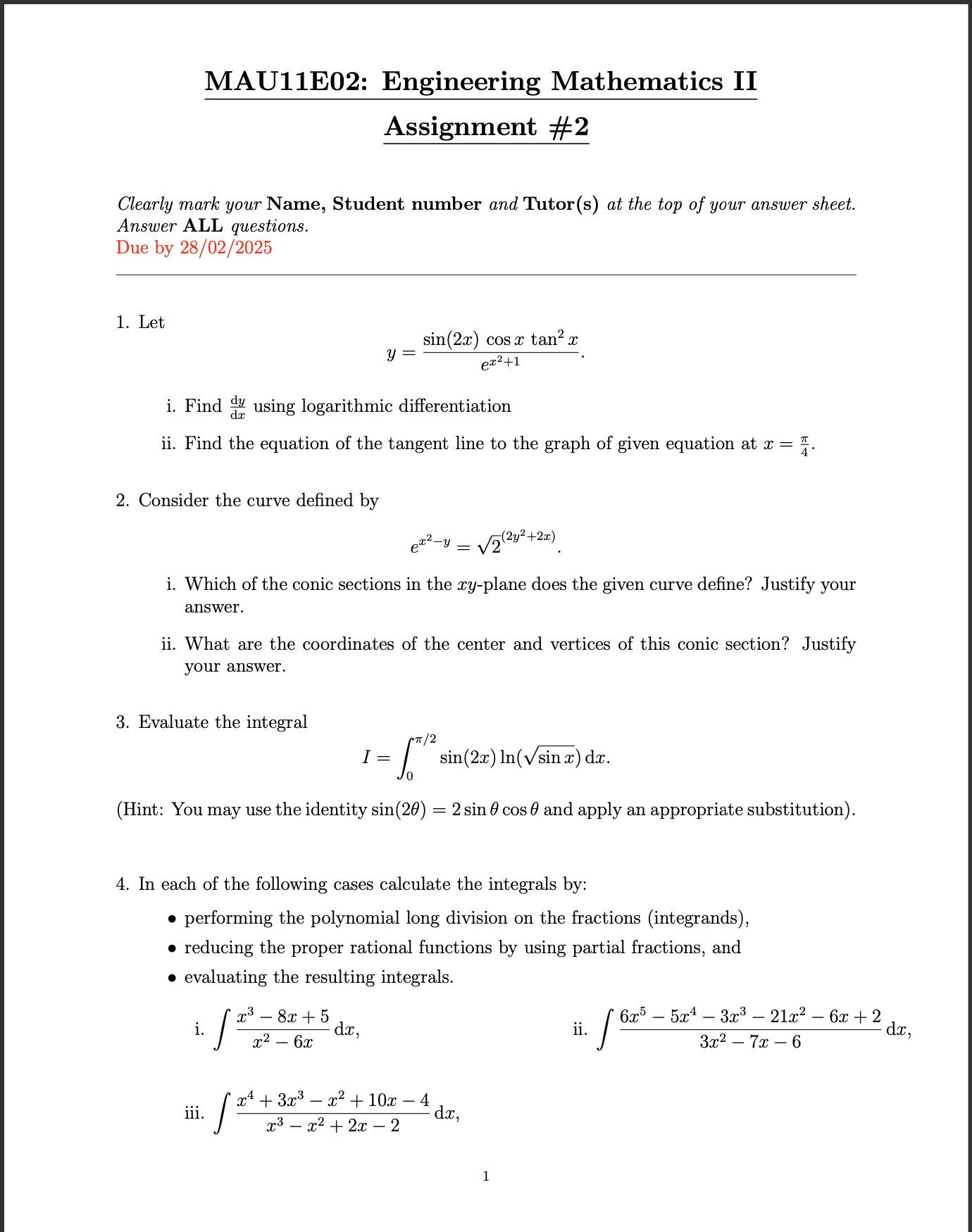 MAU11E02: Engineering Mathematics IIAssignment | Chegg.com