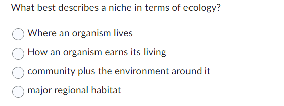 Solved What best describes a niche in terms of ecology Where Chegg com