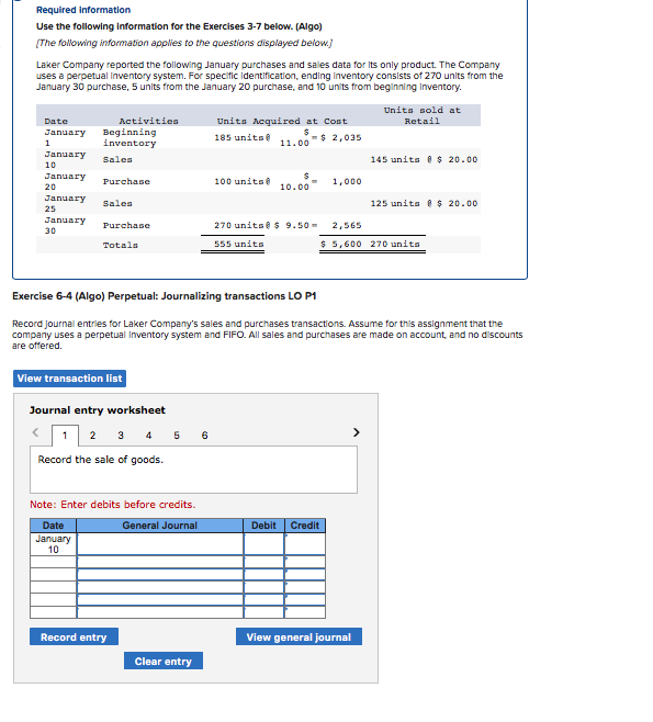 Solved Required Information Use the following information