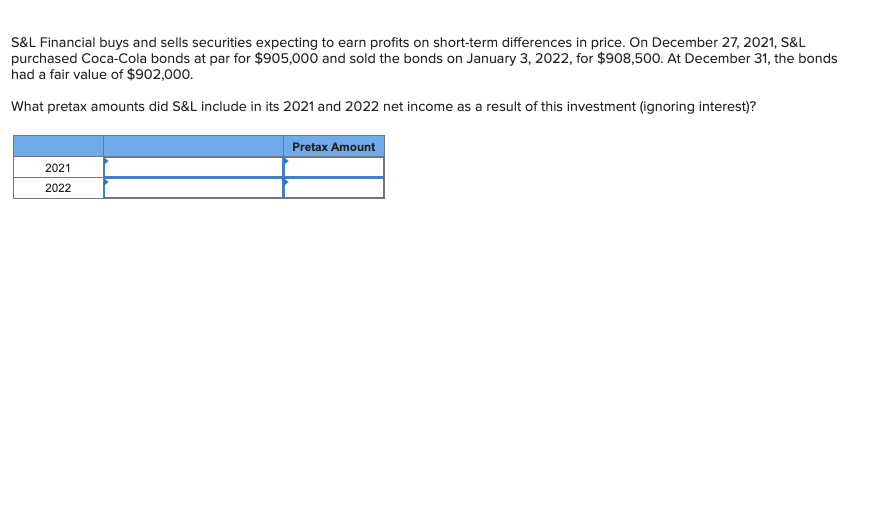 Solved S&L Financial buys and sells securities expecting to