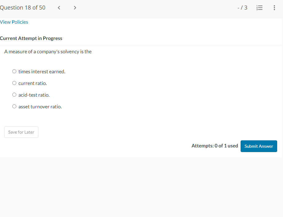 Solved Current Attempt in Progress A measure of a company's | Chegg.com