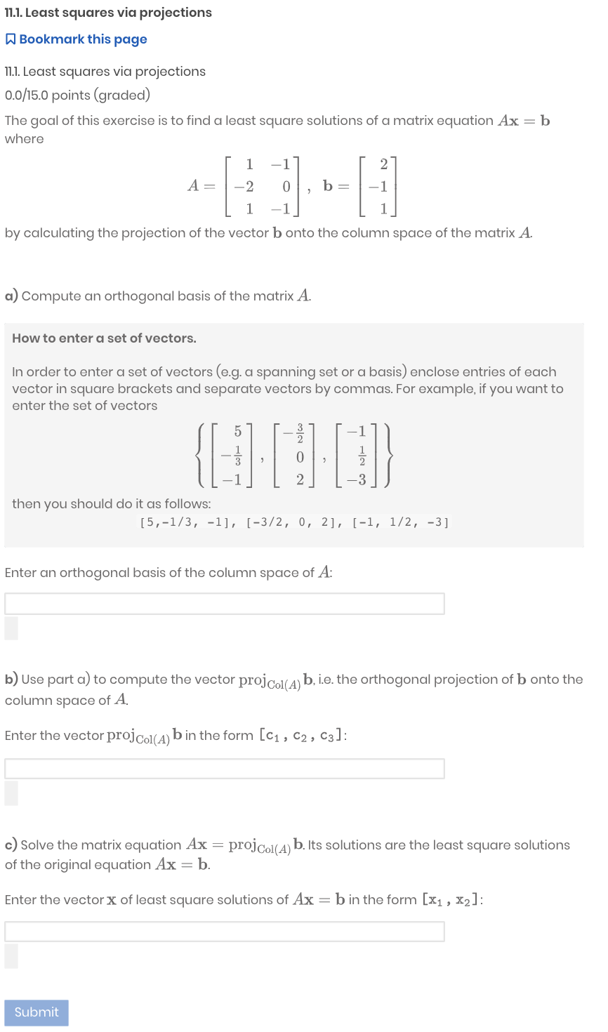 Solved 11.1. Least Squares Via Projections Bookmark This | Chegg.com