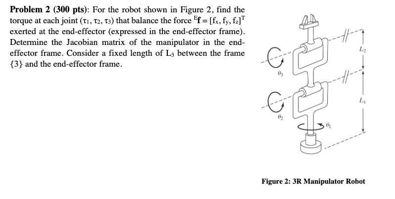 Solved Problem 2 (300 pts): For the robot shown in Figure 2, | Chegg.com