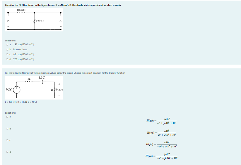Solved Consider the RL filter shown in the figure below. If | Chegg.com