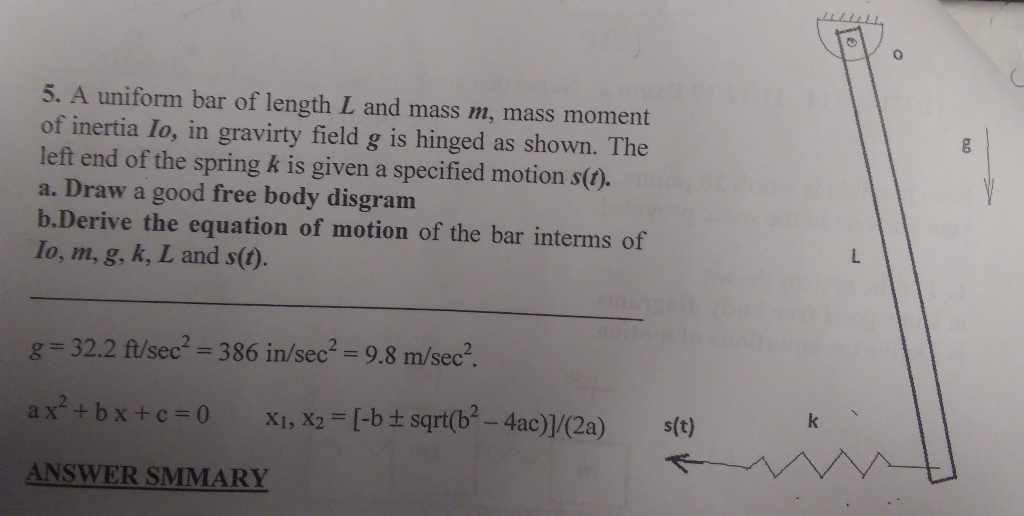 Solved g 5. A uniform bar of length L and mass m, mass | Chegg.com