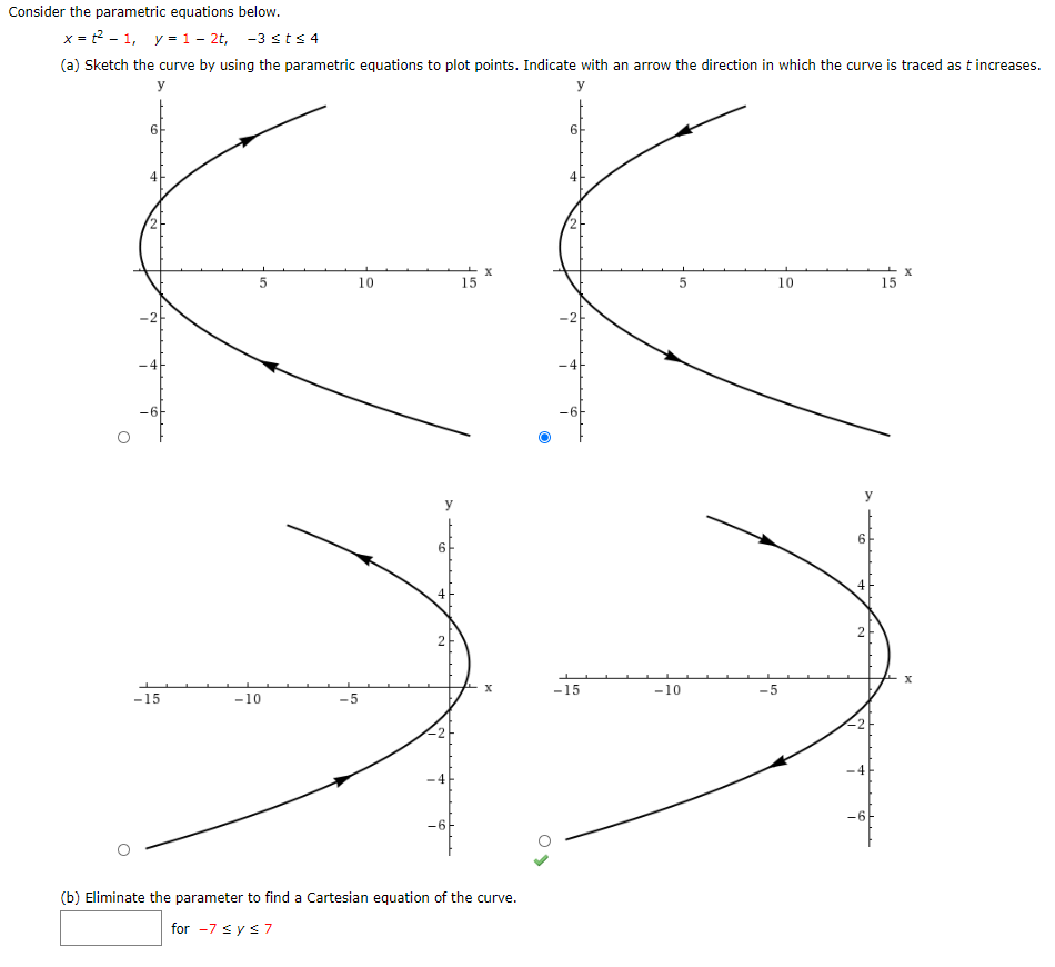 Solved Consider the parametric equations below. x = -1, y = | Chegg.com
