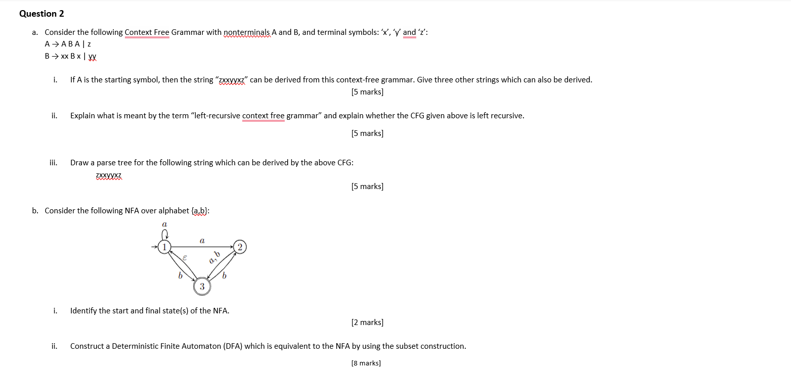 Solved Question 2 a. Consider the following Context Free | Chegg.com