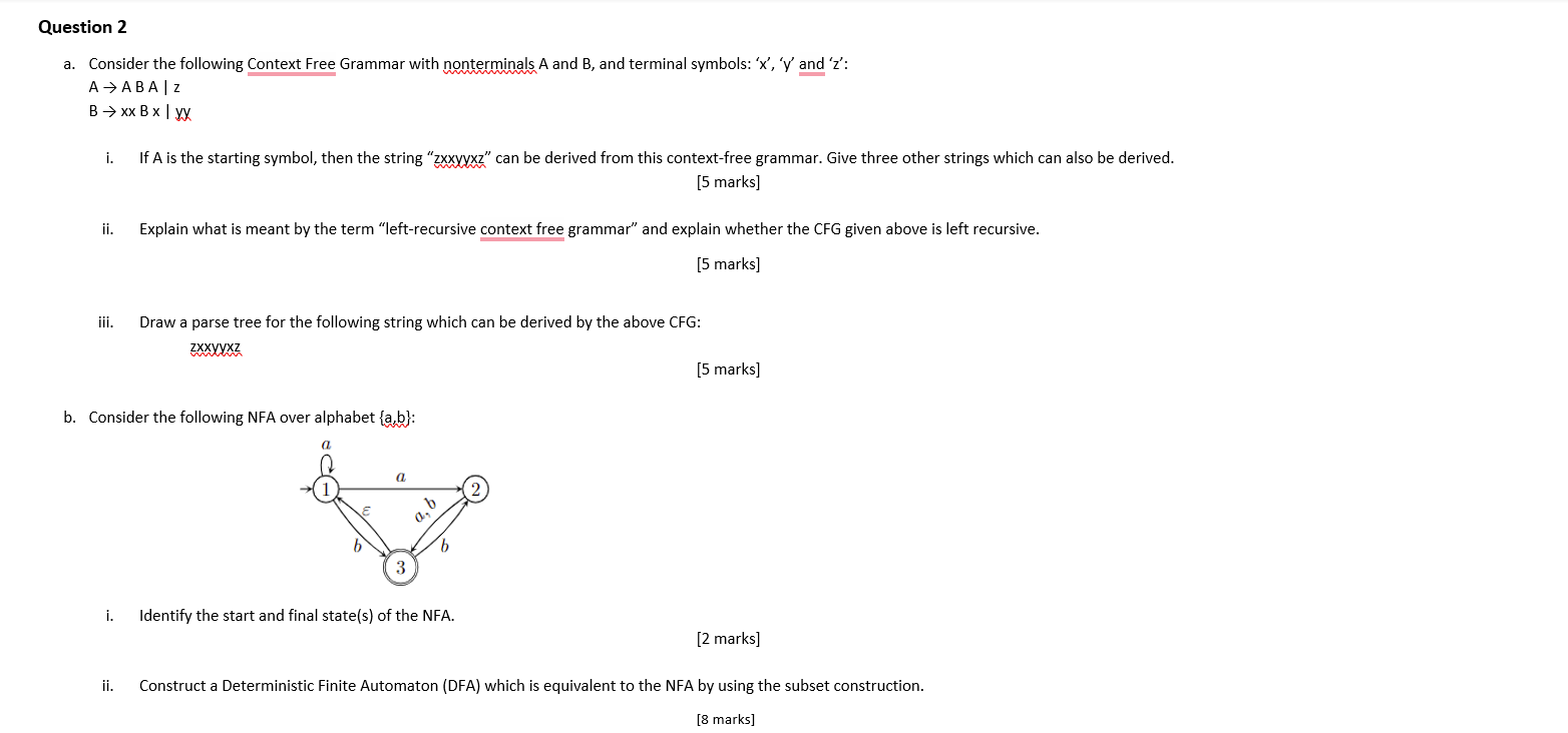 Solved Question 2 A. Consider The Following Context Free | Chegg.com