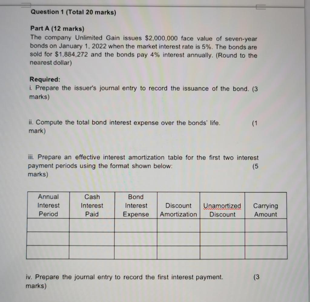 Solved Question 1 (Total 20 marks) Part A (12 marks) The | Chegg.com
