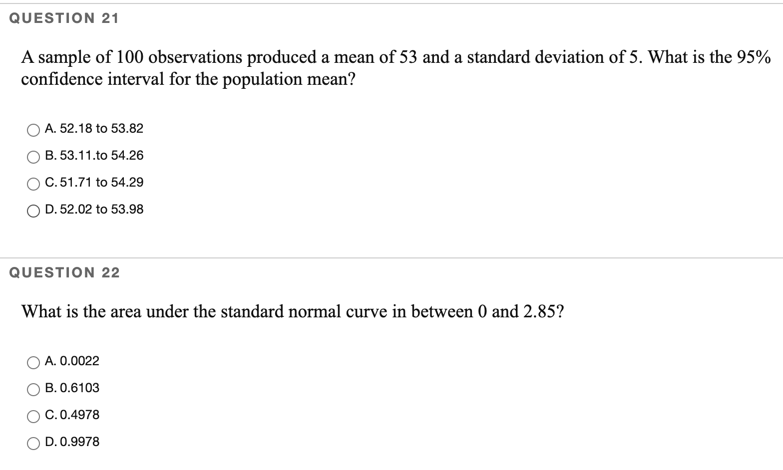 Solved QUESTION 21 A Sample Of 100 Observations Produced A | Chegg.com