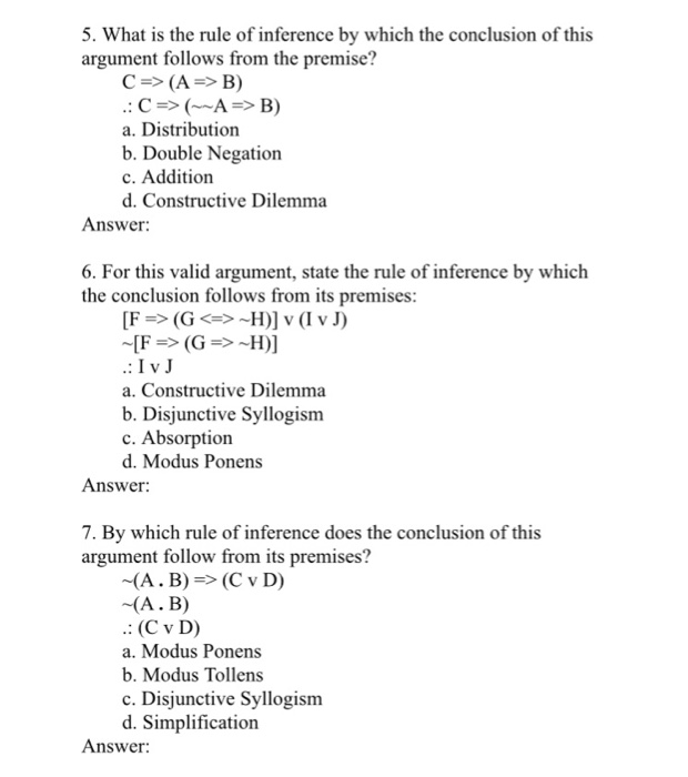 Solved 5. What Is The Rule Of Inference By Which The | Chegg.com