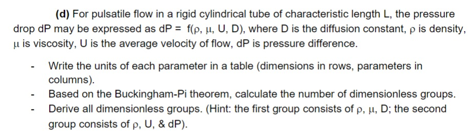 Solved (d) For pulsatile flow in a rigid cylindrical tube of | Chegg.com
