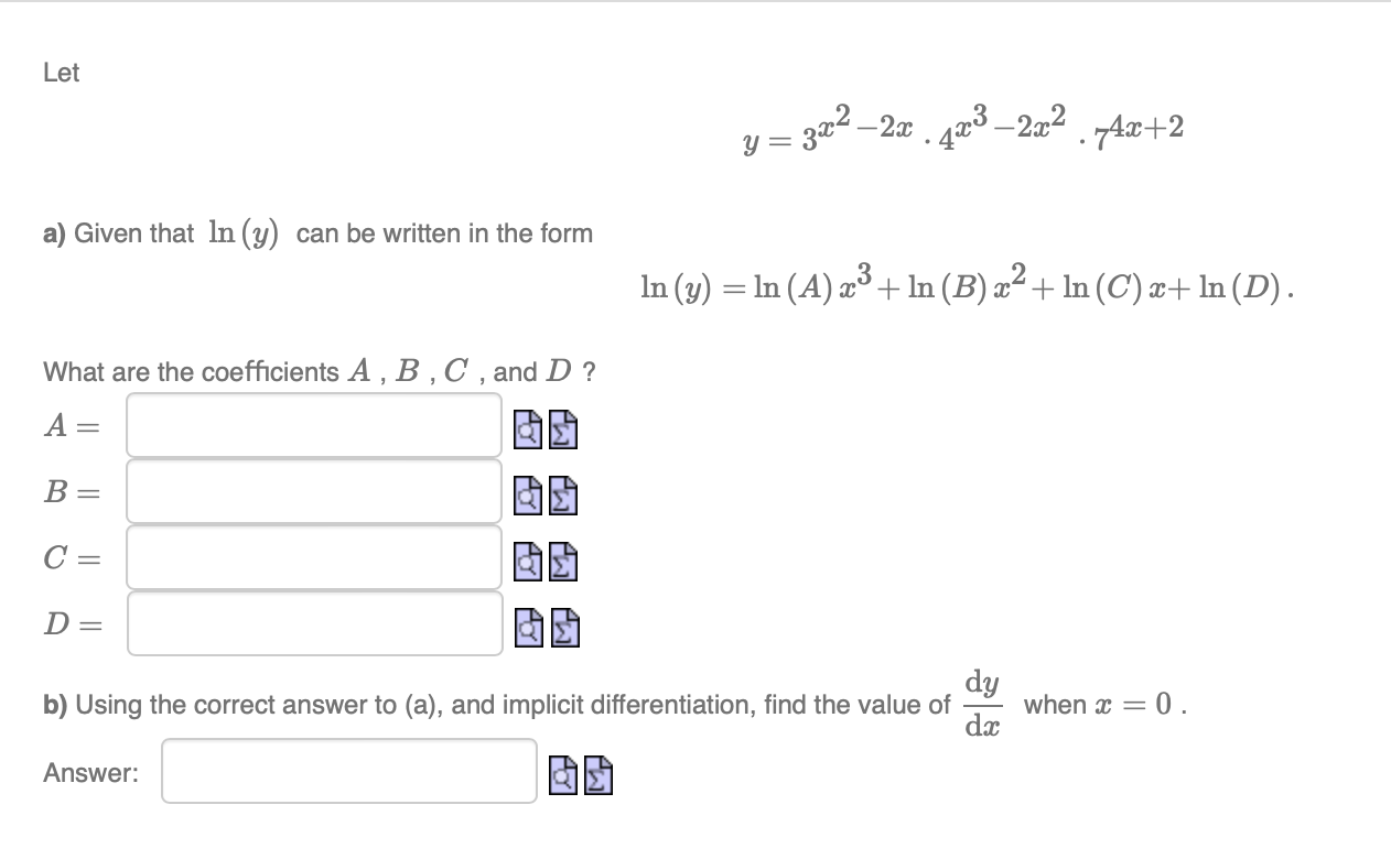 Solved Let Y3x2−2x⋅4x3−2x2⋅74x2 A Given That Lny Can Be 2679