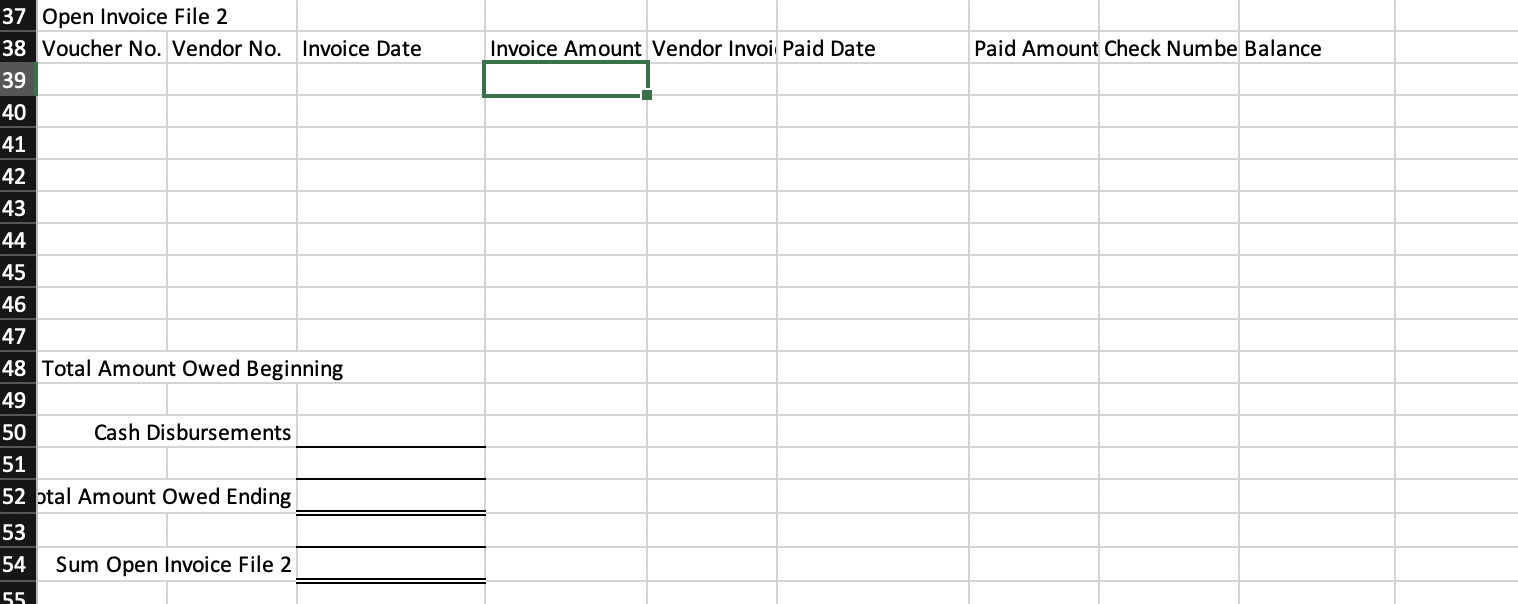 Solved 37 Open Invoice File 2 38 Voucher No. Vendor No. | Chegg.com