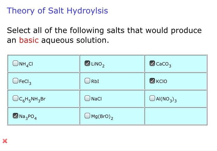 Solved Select all of the following salts that would produce