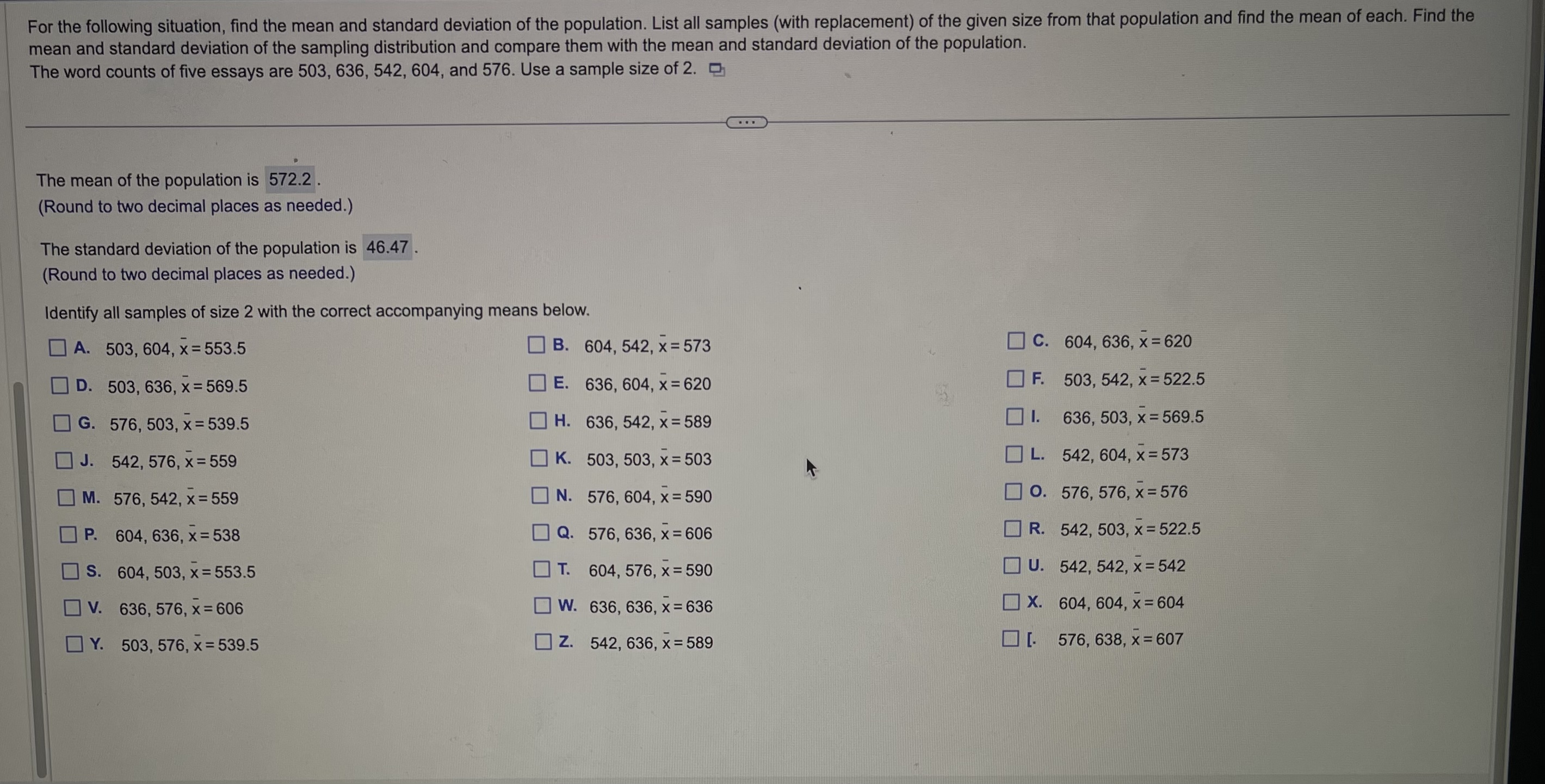 Solved Identify all samples of size 2 with the correct | Chegg.com