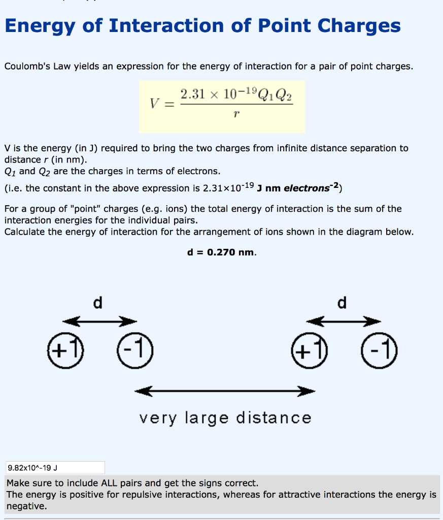 Solved Energy Of Interaction Of Point Charges Coulombs Law 1688