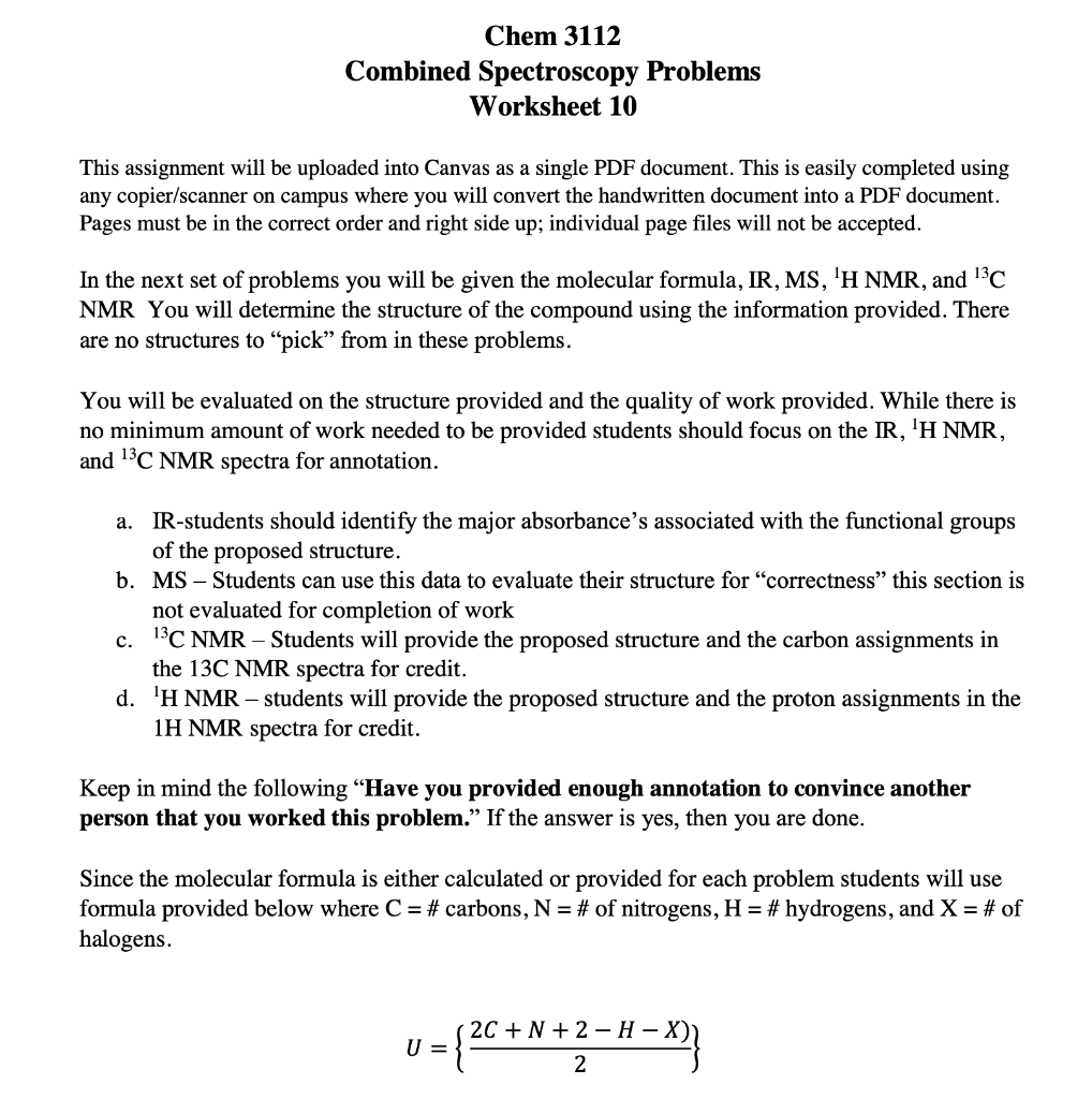 Solved Chem 3112 Combined Spectroscopy Problems Worksheet 10 | Chegg.com