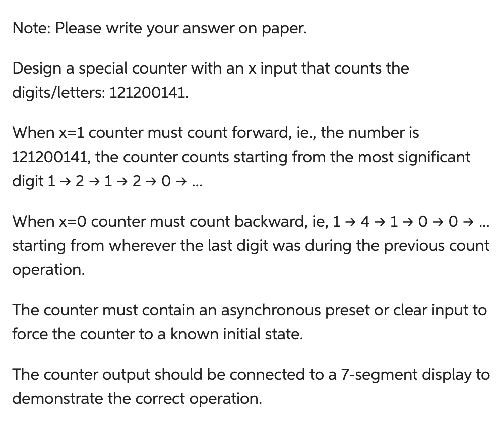 Solved Note: Please write your answer on paper. Design a | Chegg.com