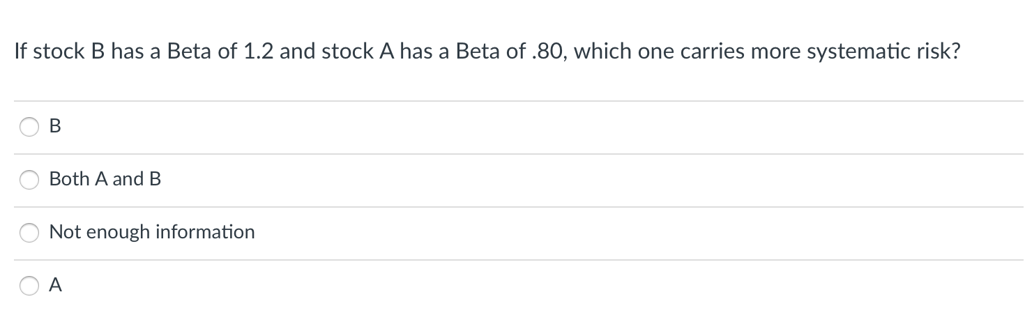 Solved If Stock B Has A Beta Of 1.2 And Stock A Has A Beta | Chegg.com