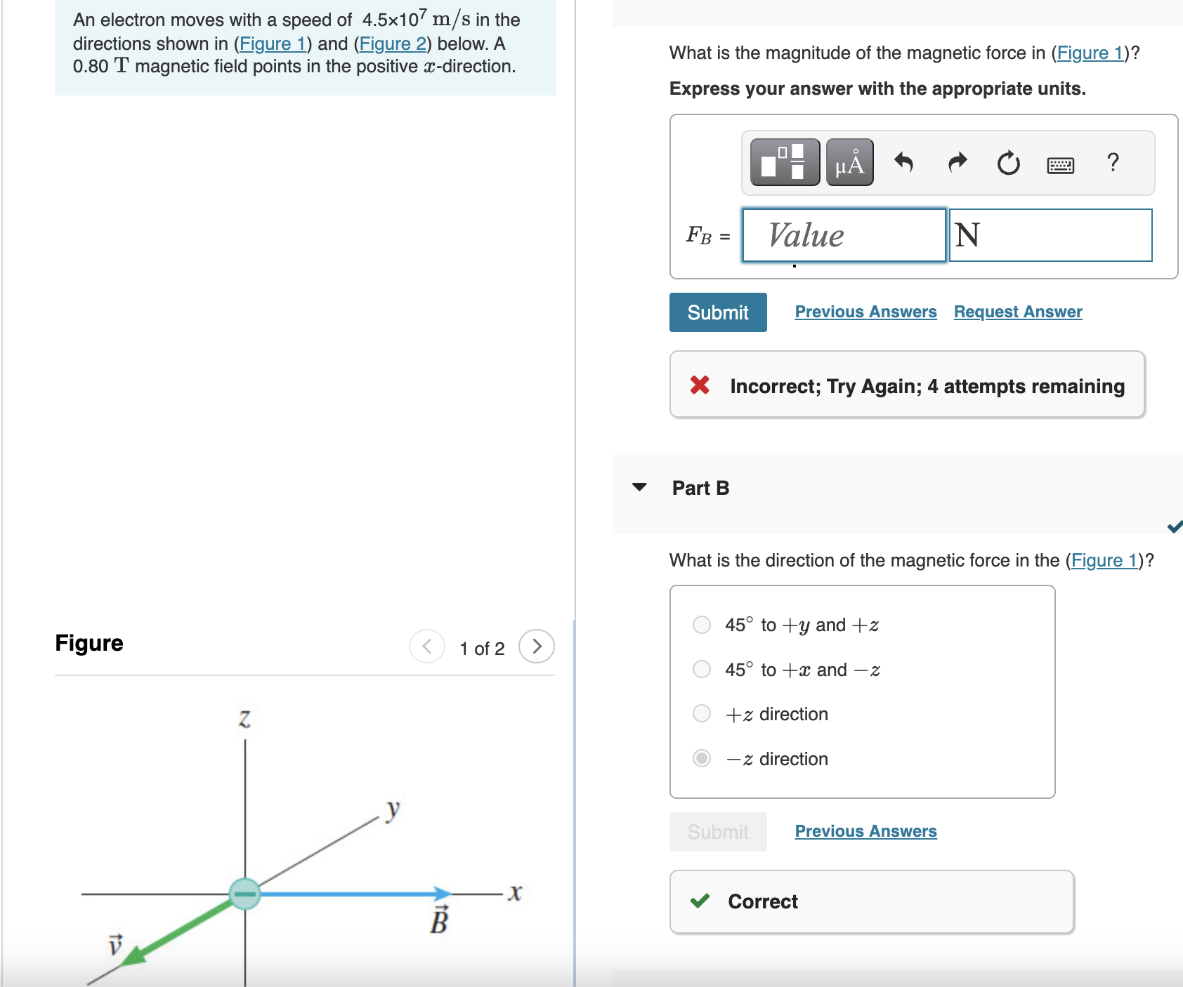Solved An electron moves with a speed of 4.5×107 m/s in the | Chegg.com