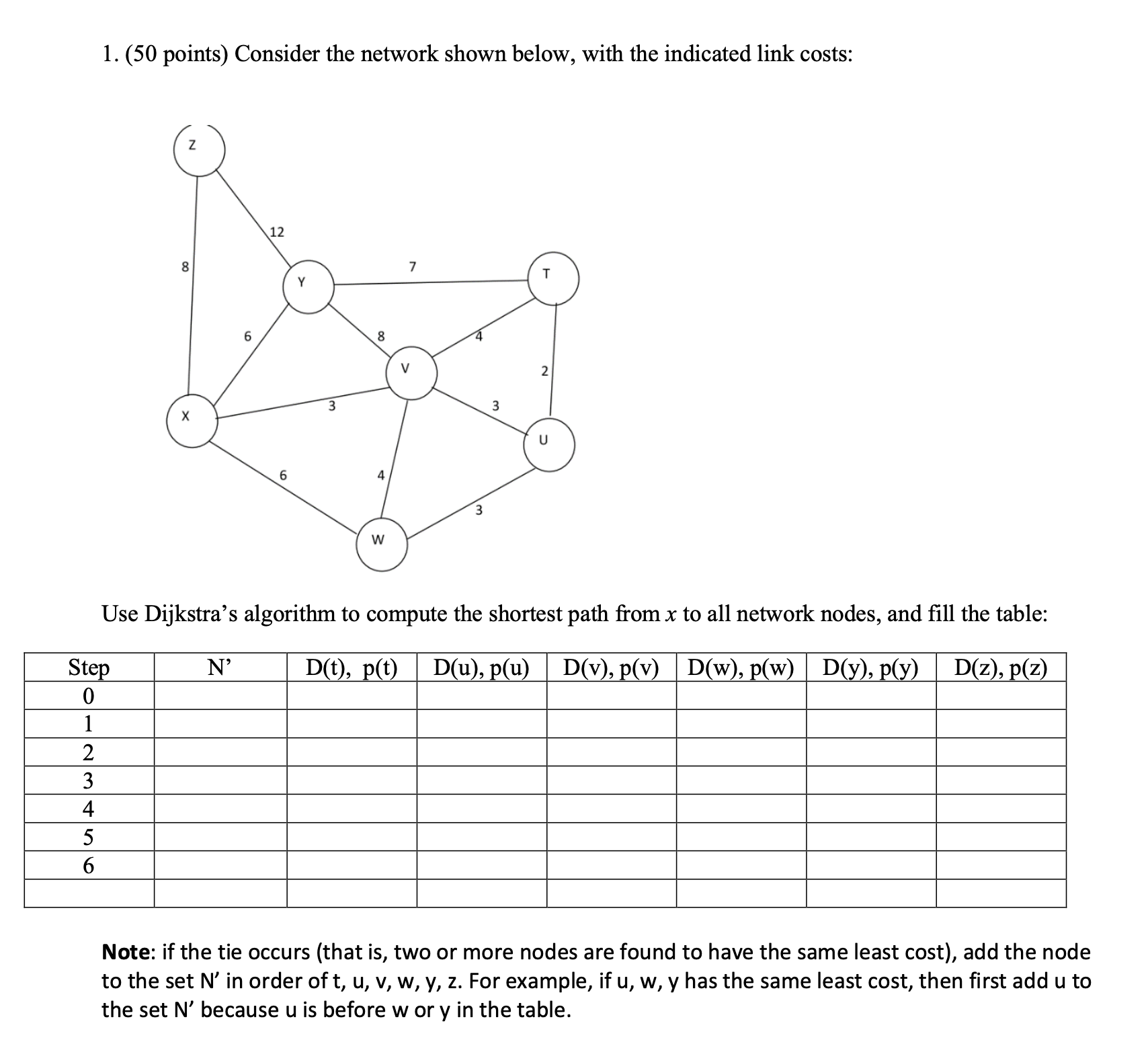 Solved 1. (50 points) Consider the network shown below, with | Chegg.com