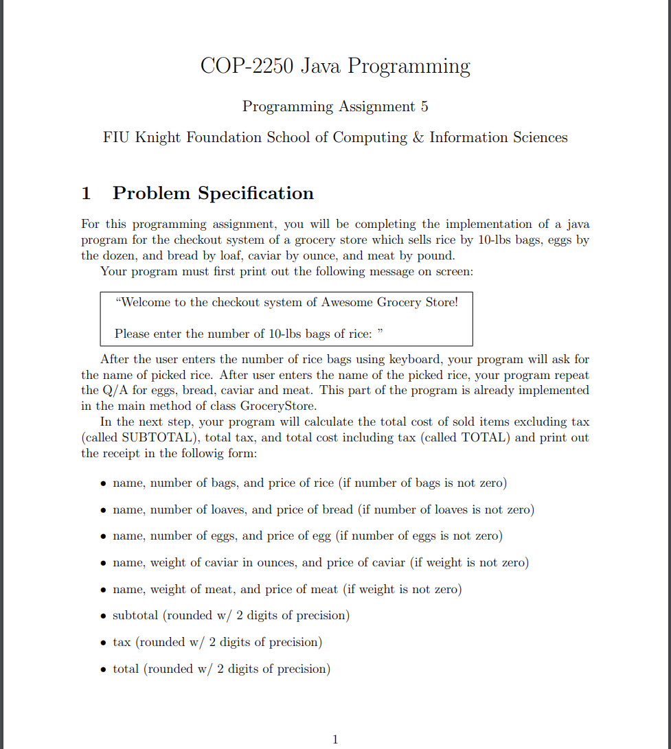 Solved 1 Problem Specification For this programming | Chegg.com