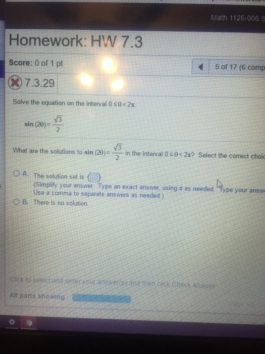 Solved Solve the equation on the interval 0 | Chegg.com