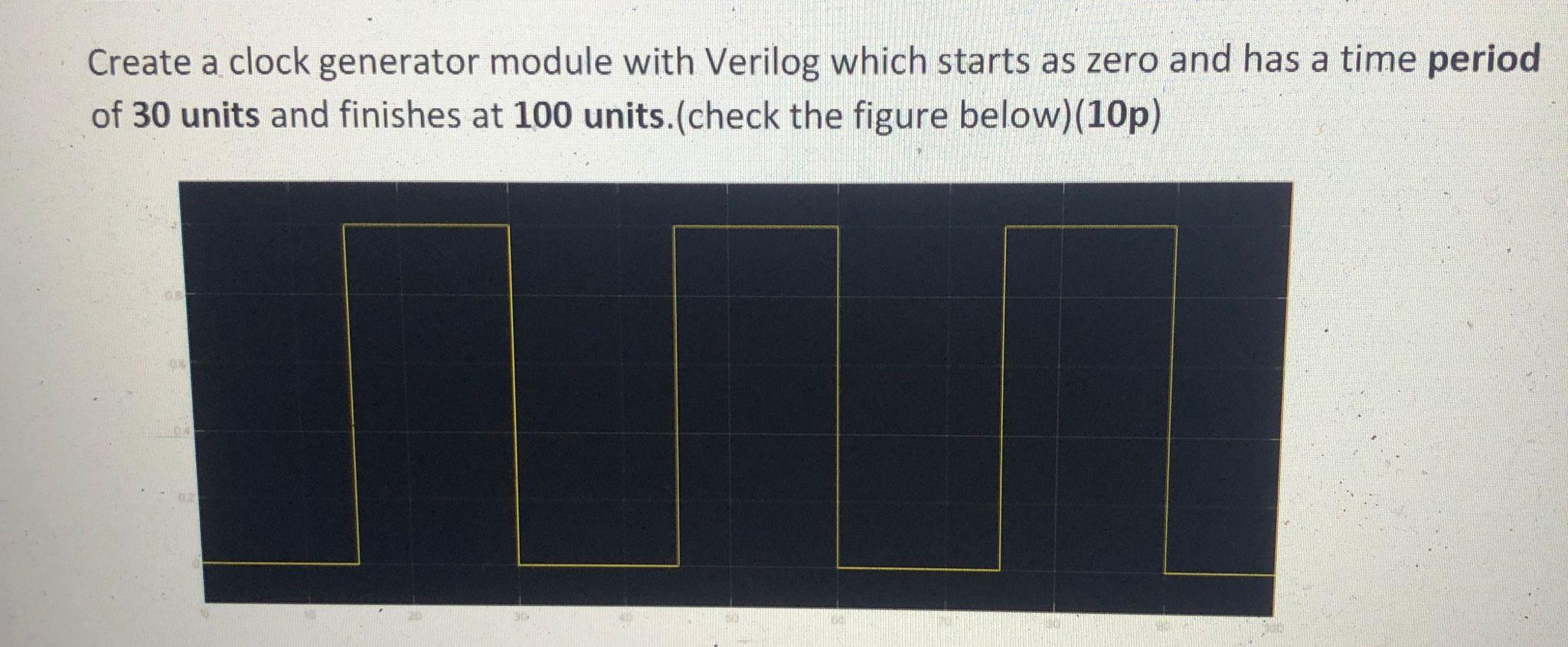 Solved a Create a clock generator module with Verilog which