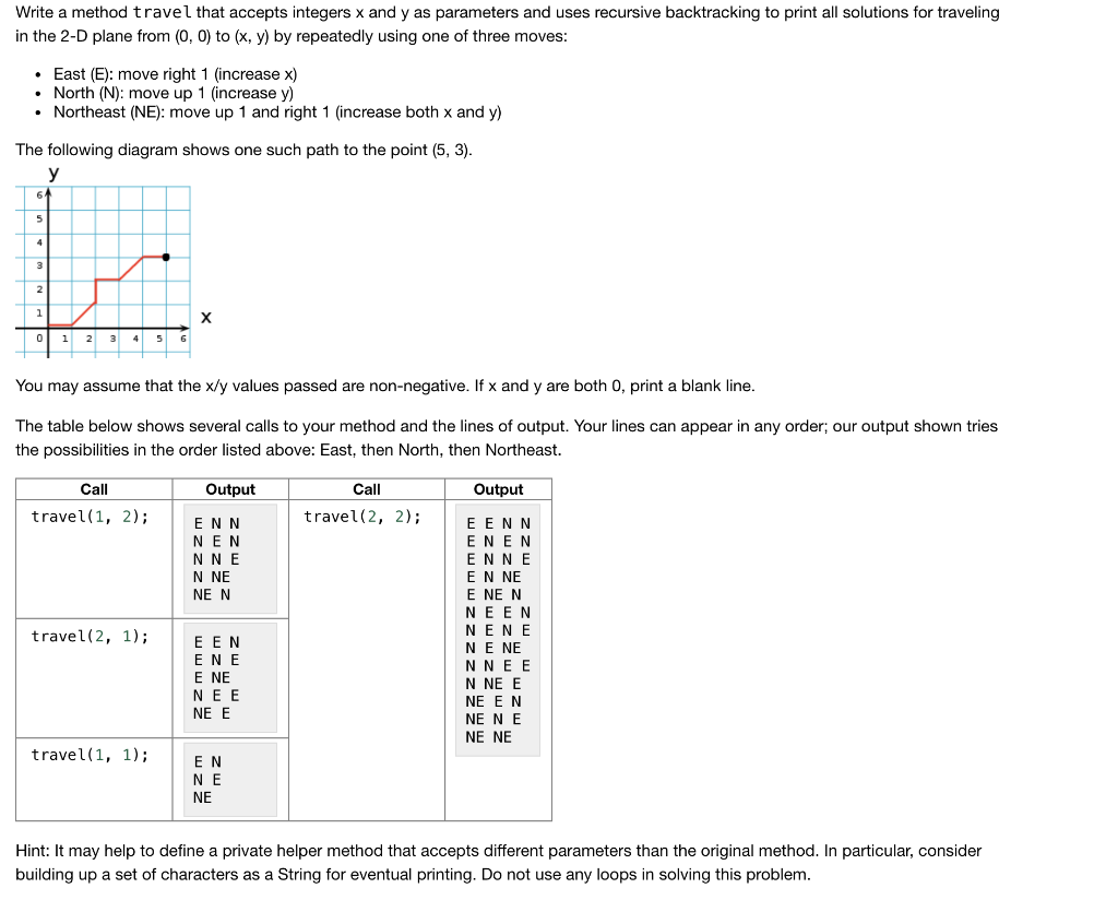 Solved Write a method travel that accepts integers x and y | Chegg.com